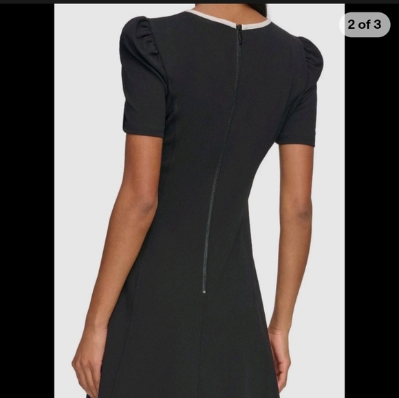 NWT Karl Lagerfeld Paris Womens Black Scuba Crepe Contrast-Trim A Line Dress - Picture 3 of 3